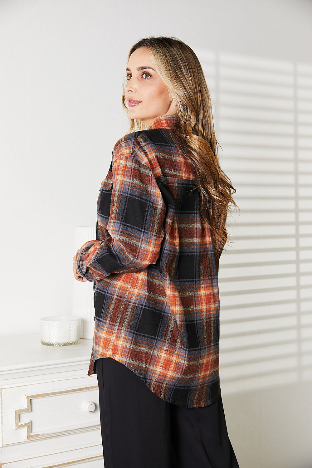 Double Take Plaid Dropped Shoulder Shirt